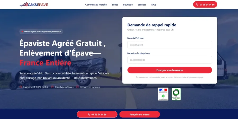Aperçu du site épaviste (Cassepave)