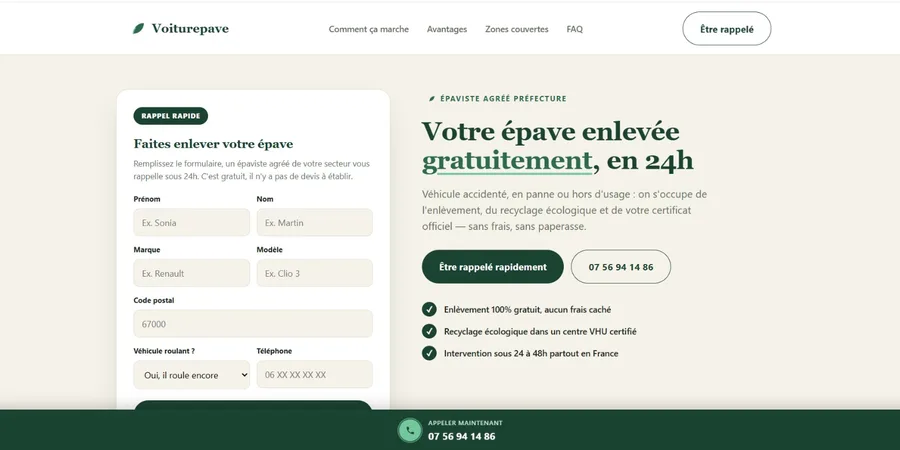 Aperçu du site épaviste (Voiturepave)